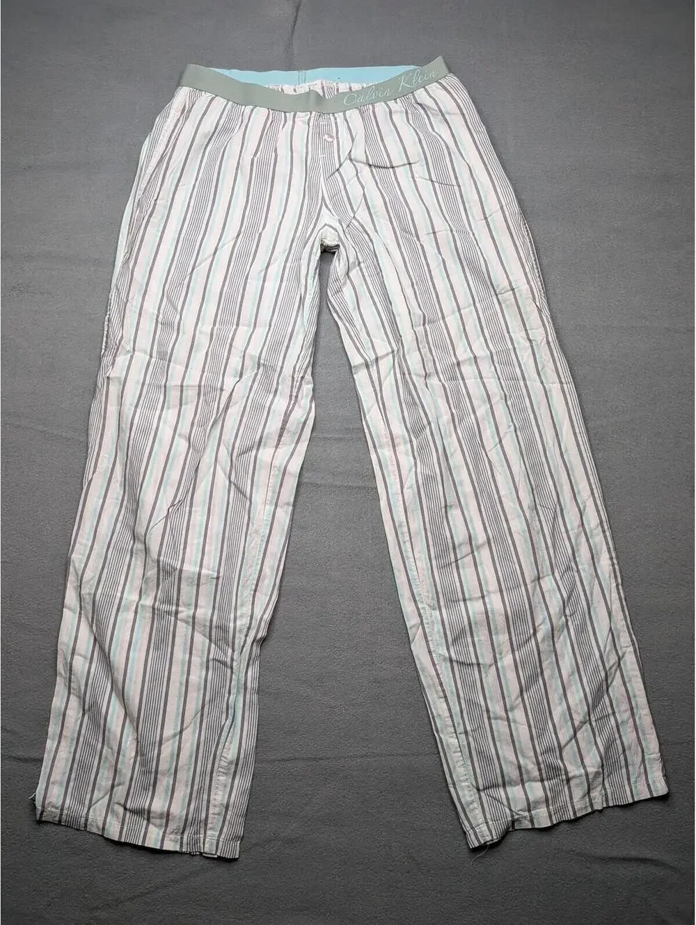 Calvin Klein Pajama Pants Mens Small Gray Stripe Logo Waist Lounge Sleepwear